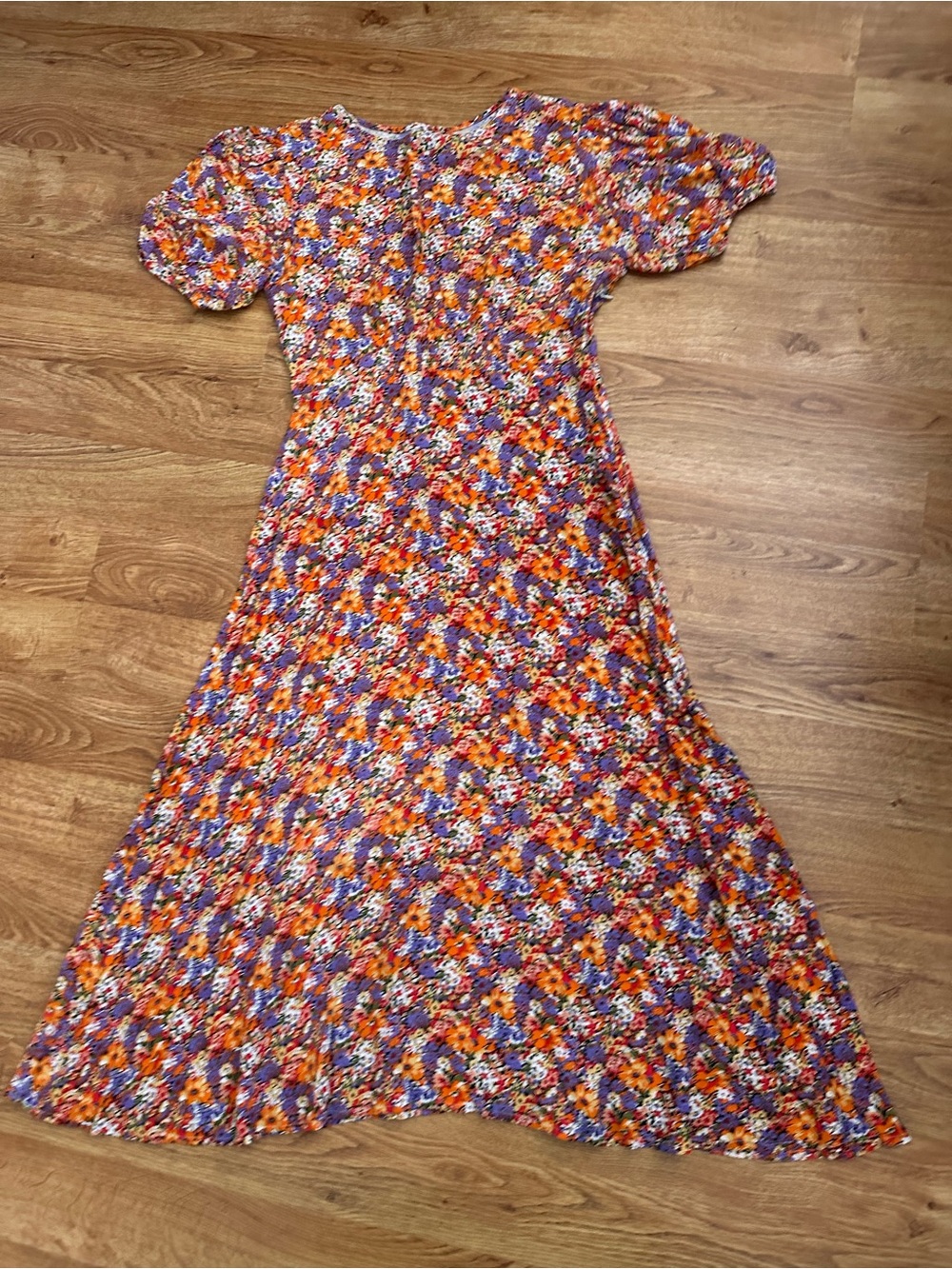 Faithfull the Brand Orange Purple Floral Meja Print Dress US 6